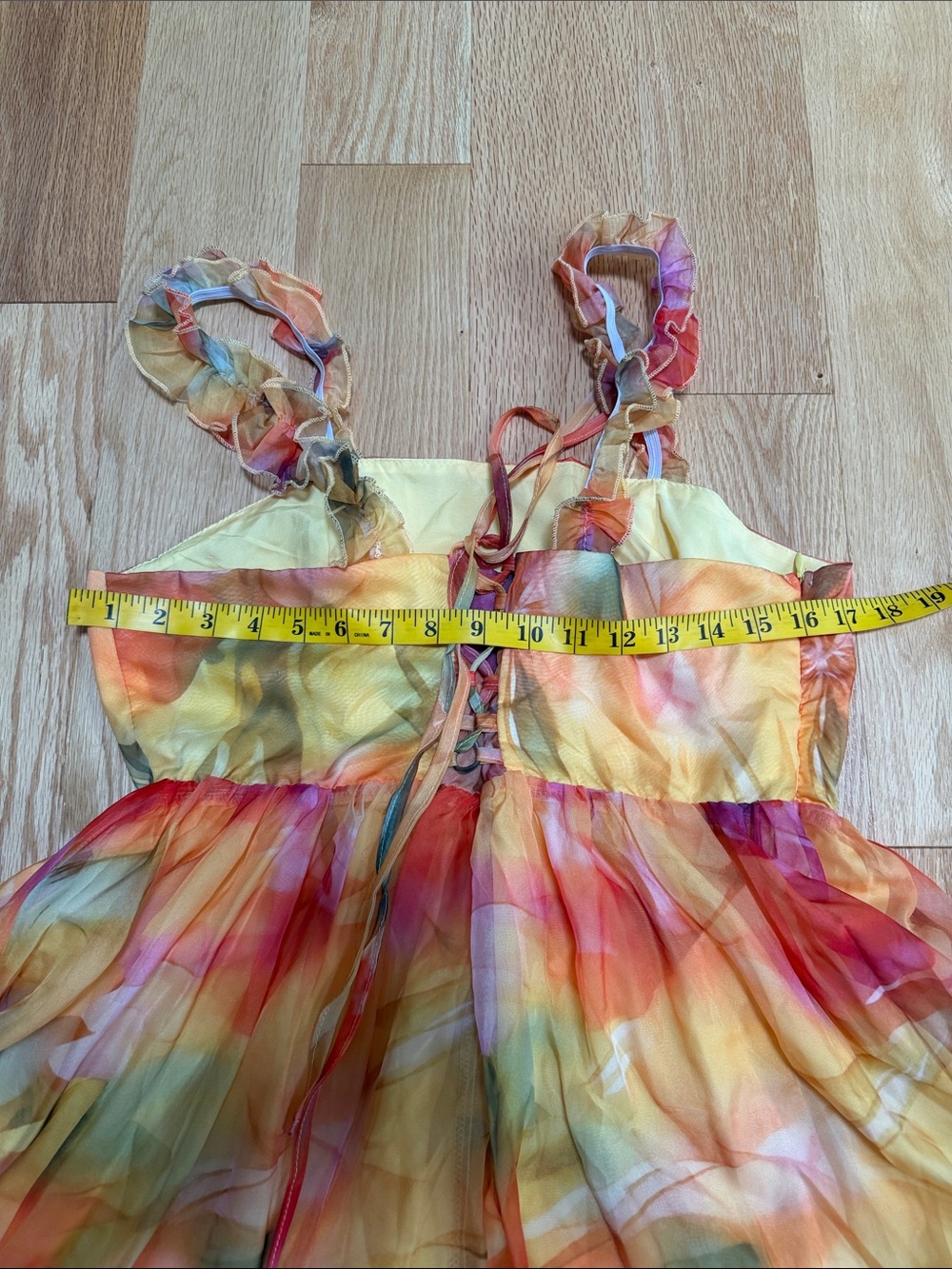 New! Loragal large watercolor chiffon front lace up maxi dress . - Picture 6 of 11